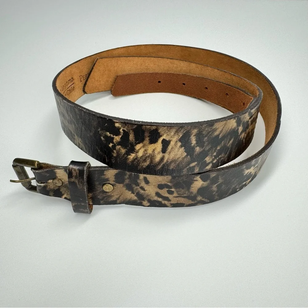 PERRY ELLIS Invisible‎ Buckle Belt S Leopard Print Leather Neutral Casual